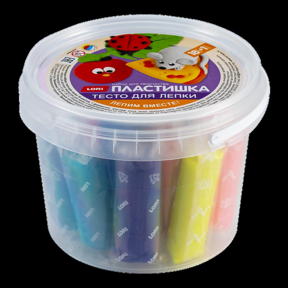 Тесто для лепки Пластишка 18цв. по 24.гр с формочкой (ведерко с ручкой) (Lori)