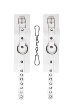 Белые мягкие кожаные наручники с люверсами