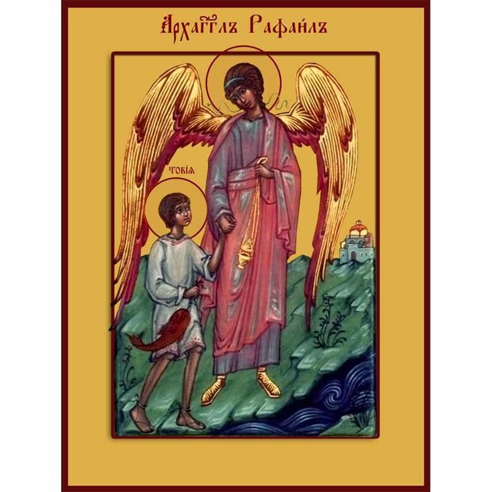 Архангел Рафаил сопровождает Товию. Икона на дереве