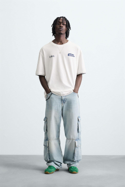 ZARA ФУТБОЛКА С ТЕКСТОВЫМ ПРИНТОМ, БЕЛЫЙ