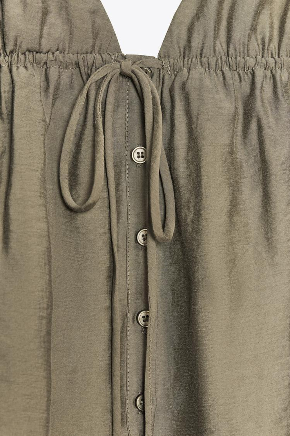 ZARA ТОП ИЗ СТРУЯЩЕЙСЯ ТКАНИ НА БРЕТЕЛЯХ, ПЫЛЬНЫЙ ХАКИ