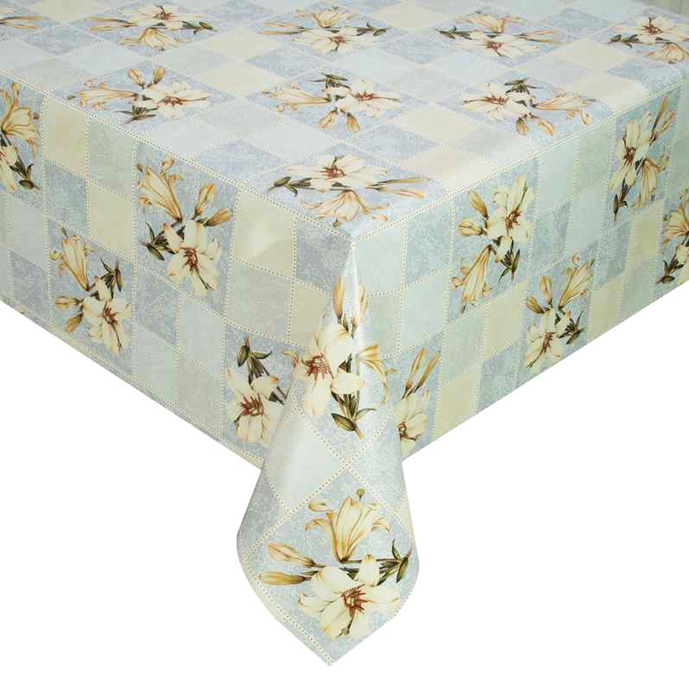 Клеенка столовая DEKORAMA 140см*20м "Лилии в синей клетке"