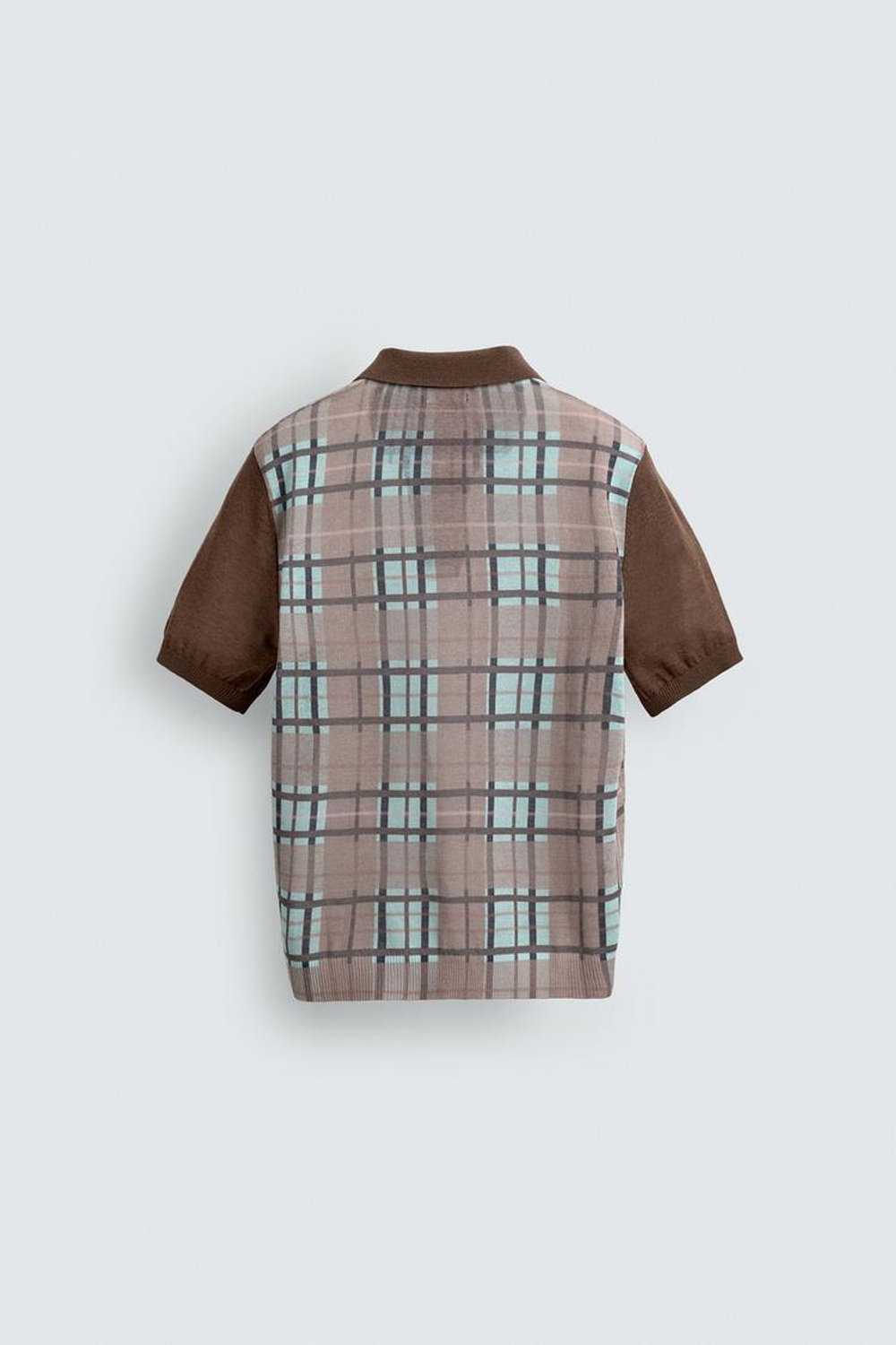 ZARA ТРИКОТАЖНОЕ ПОЛО В КЛЕТКУ С ПРИНТОМ, ТЕМНО-БЕЖЕВЫЙ