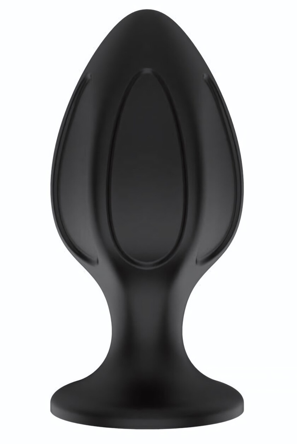 Черная средняя силиконовая анальная пробка с вертикальными бороздками (Цвет: черный)