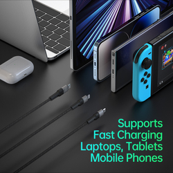 Кабель передачи данных с USB-C 3 в 1 в тканевой оплетке от Duzzona с разъемами USB-C, Lightning, Micro USB, серия A4 Cable, длина 1,3м