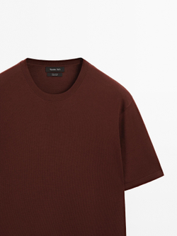 Massimo Dutti Хлопковая футболка с коротким рукавом, коричневый