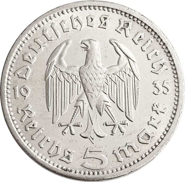 5 рейхсмарок 1935 Германия (Третий Рейх) "A", Орел без свастики (Гинденбург)