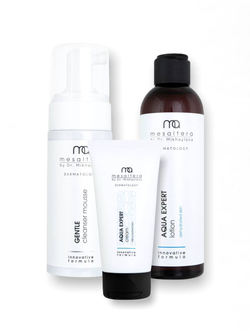 Mesaltera by Dr. Mikhaylova Aqua Expert Kit - Набор Аква Эксперт от Мезалтера - Увлажнение для обезвоженной кожи (Gentle Cleanser Mousse - Универсальная пенка для умывания + Aqua Expert Крем + Aqua Expert Лосьон)