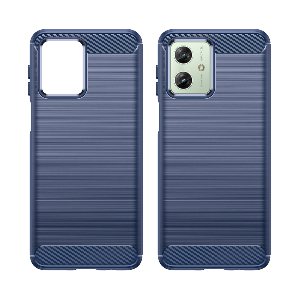 Мягкий чехол синего цвета в стиле карбон для Motorola Moto G54, серия Carbon от Caseport