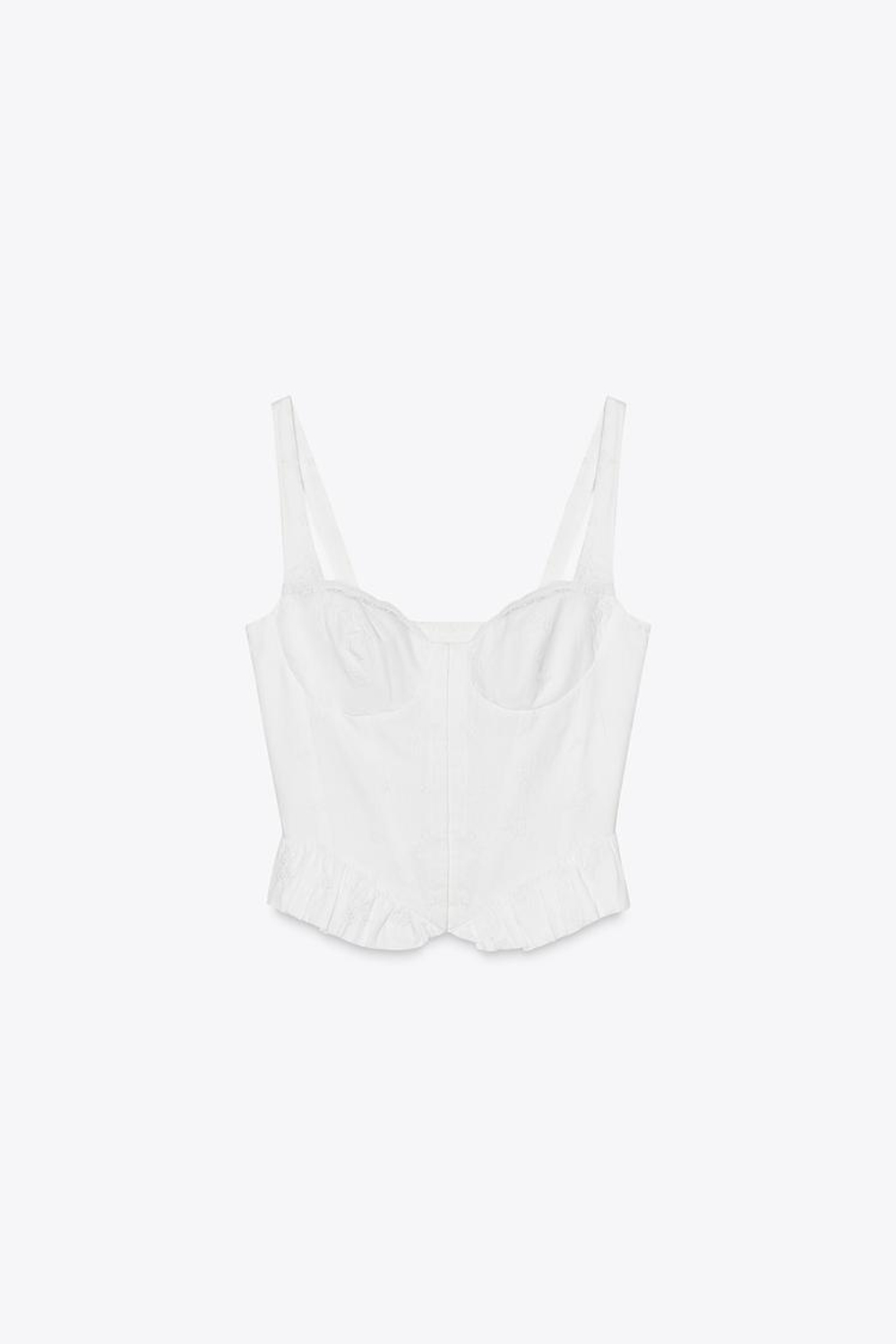 ZARA ТОП В БЕЛЬЕВОМ СТИЛЕ С ВЫШИВКОЙ, БЕЛЫЙ