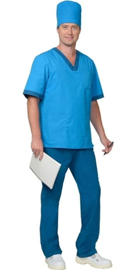 Костюм "РЕАЛ" мужской: куртка, брюки, колпак светло-синий с бирюзовым