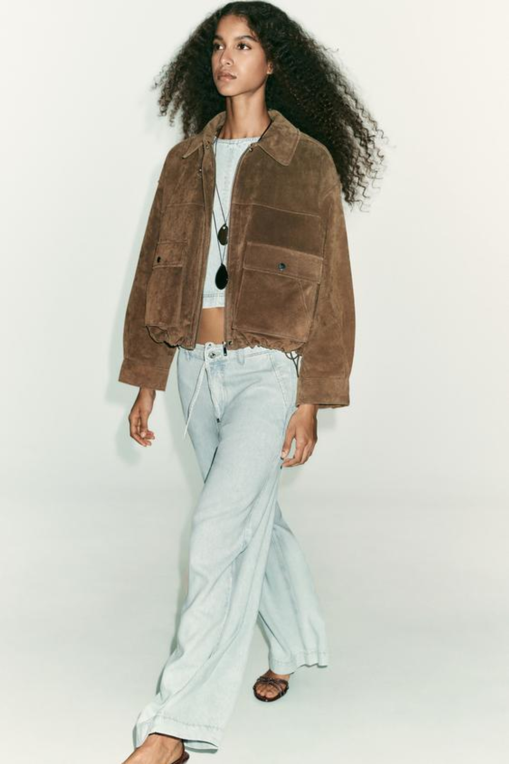 ZARA ДЖИНСЫ Z1975 WIDE LEG СО ШНУРКАМИ, ГОЛУБОЙ