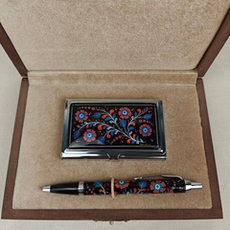 Подарочный набор "Цветы России" №2 визитница персональная, ручка Parker в футляре