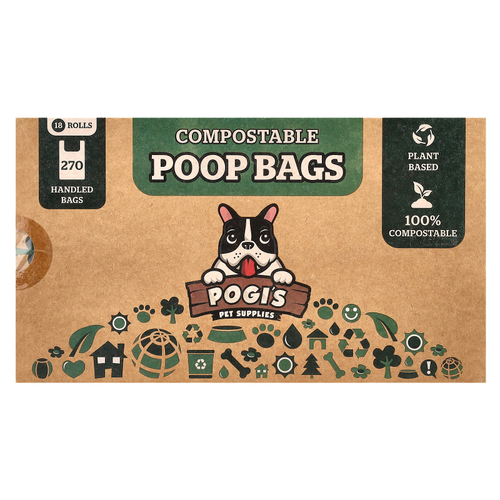 Pogi's Pet Supplies, Компостируемые пакеты из фекалий, 18 рулонов, 270 пакетов с ручками