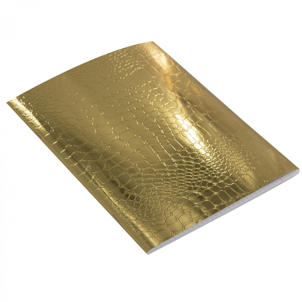 Тетрадь 48л., А5, клетка, Alingar "Gold Croco metallic", скрепка, дизайнерский картон, тиснение, блок офсет, 100% белизна