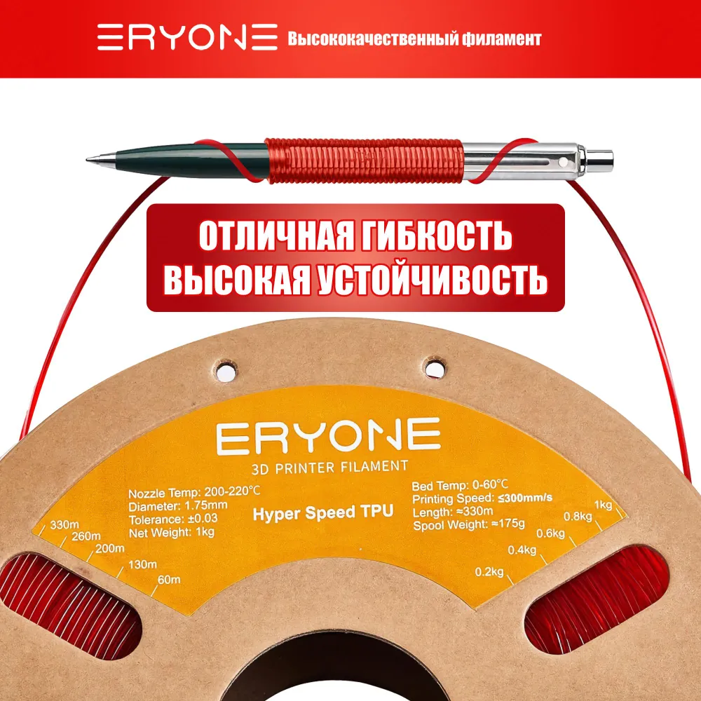 Пластик Hyper Speed TPU 1.75mm, 1KG Transparent Red (полупрозрачный красный)
