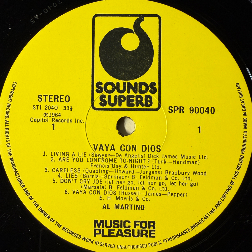 Al Martino ‎– Vaya Con Dios (Англия 1974г.)