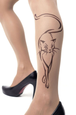 Колготки с принтом в виде кошки (Размер: S-M-L) (Цвет: бежевый)