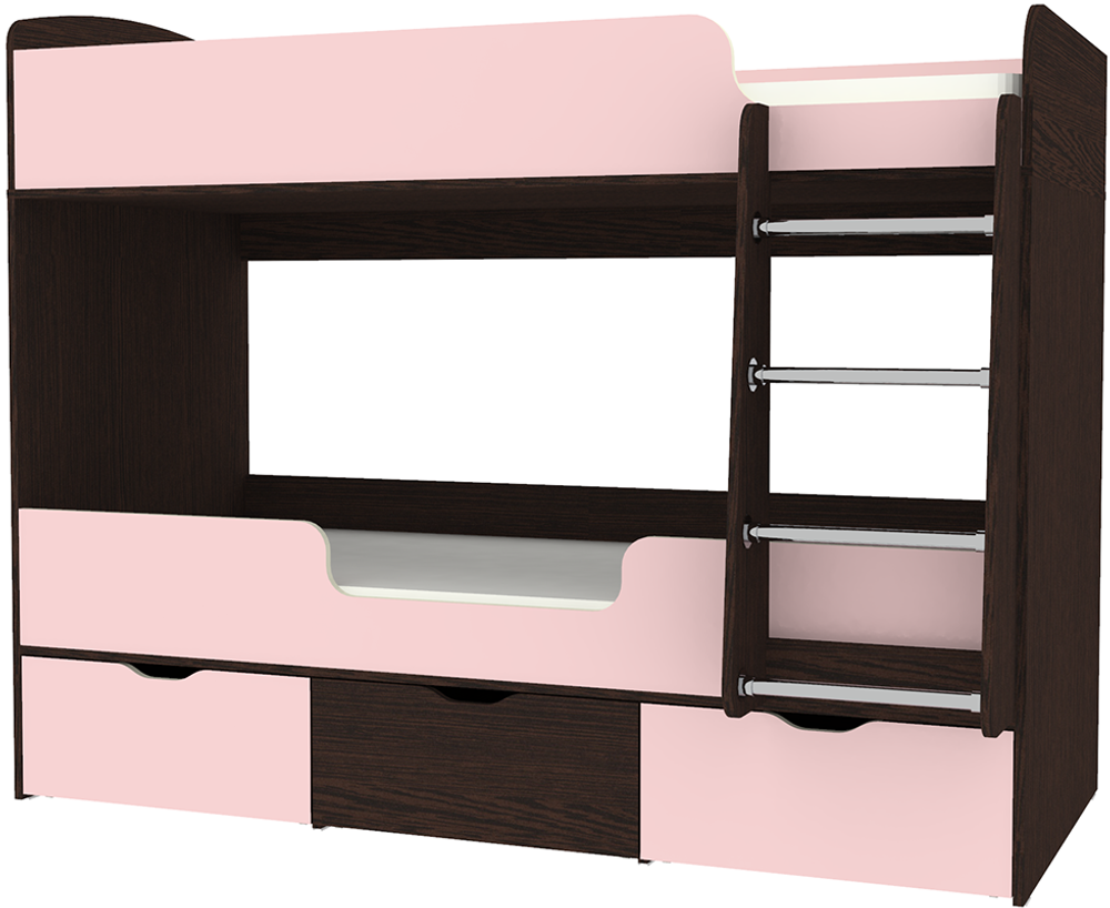 Кровать двухъярусная КарИВи Малыш Двойняшка 80х180 Венге Розовый