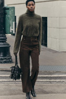 ZARA ДЖИНСЫ WIDE LEG С ВЫСОКОЙ ПОСАДКОЙ — ZW COLLECTION, КОРИЧНЕВЫЙ