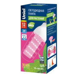 LED-B82-12W-SPBR-E27-CL PLP33WH Лампа светодиодная для растений. Форма DOUBLESIDE. прозрачная. Спектр для рассады и досвечивания в период роста. Картон. ТМ Uniel