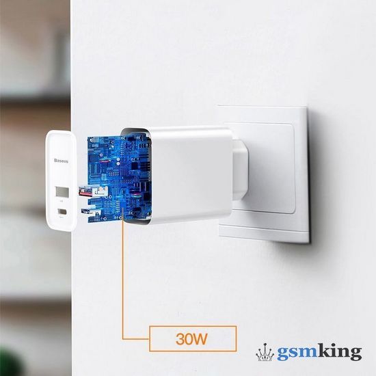 Baseus Speed PPS Quick Charger C+U 30W (With 1M C to C Cable) EU White TZCAFS-A02