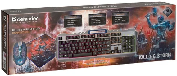 Игровой набор 3-в-1 Defender Killing Storm (MKP-013L RU) : мышь, клавиатура и ковер для мыши