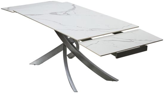 Стол ESTEBIO 160 GLOSS STATUARIO WHITE SOLID CERAMIC / Серый металлик