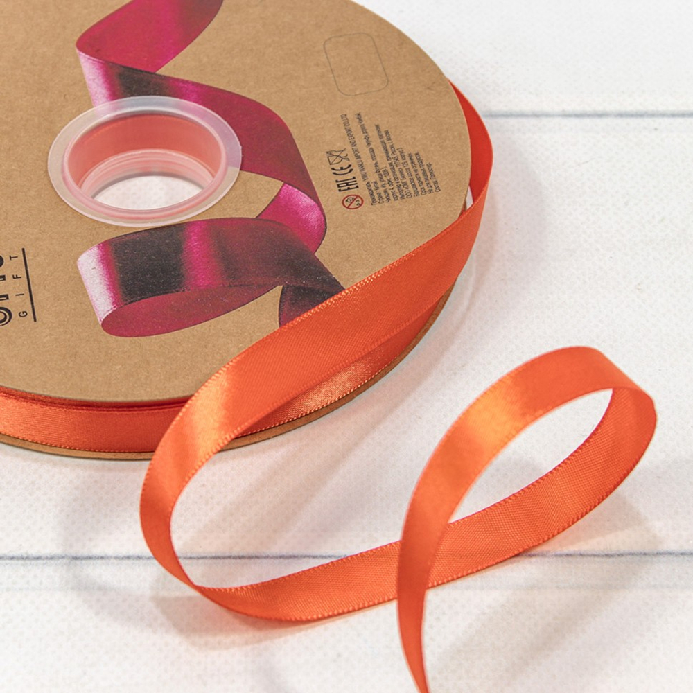 Лента Атласная 1,5см х 110м Полиэстер класс А (Оранжевый)