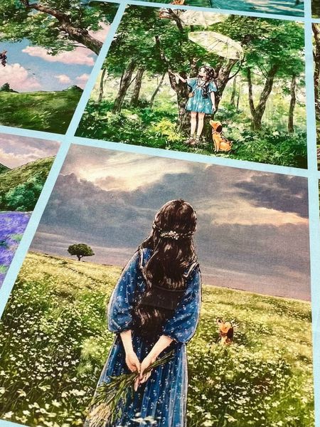 Девочка и песик с рожками AEPPOl , голубая клетка, 3 ряда, 100% хлопок 6