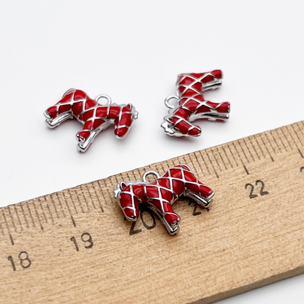 Подвеска Лошадь, цвет красный + серебро (родий), размер 13*13,5 мм, цена за 1 шт