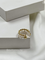 Кафф двойной с жемчугом золотистый