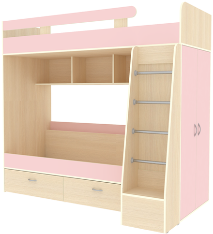 Двухъярусная кровать КарИВи Юниор 6  Дуб Молочный Розовый