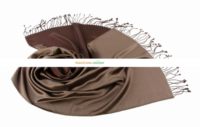 Палантин материал Шелк 100% двухсторонний цвет коричневый коричнево-стальной 180х50 см.