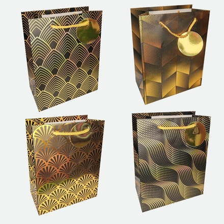 Пакет подар. бумажн. 26*32*12 см 210 гр/м2 Чёрное золото, 4 дизайна