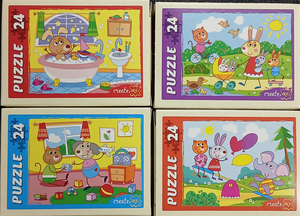 Пазл 24 деталей, "Весёлые зверята", Рыжий Кот в комплекте 4 шт, арт.П24-9912, картонная основа, от 3 лет