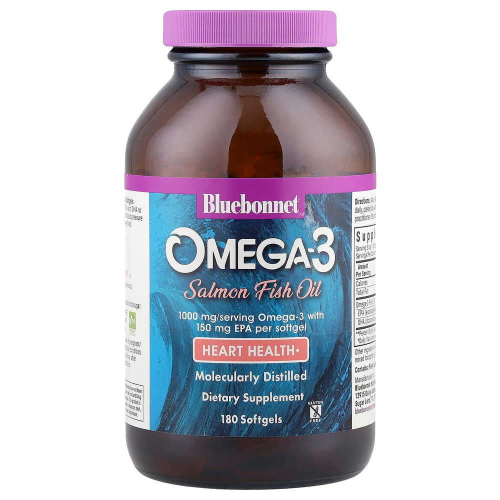 Bluebonnet Nutrition, Рыбий жир лосося с омега-3, 1000 мг, 180 мягких таблеток
