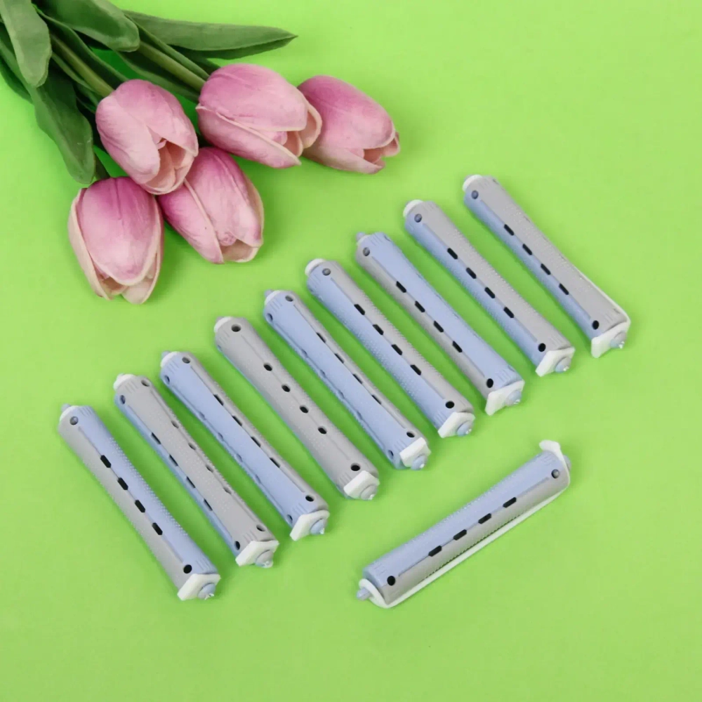 Бигуди пластмассовые-коклюшки 10шт, d=14мм серо-голубые