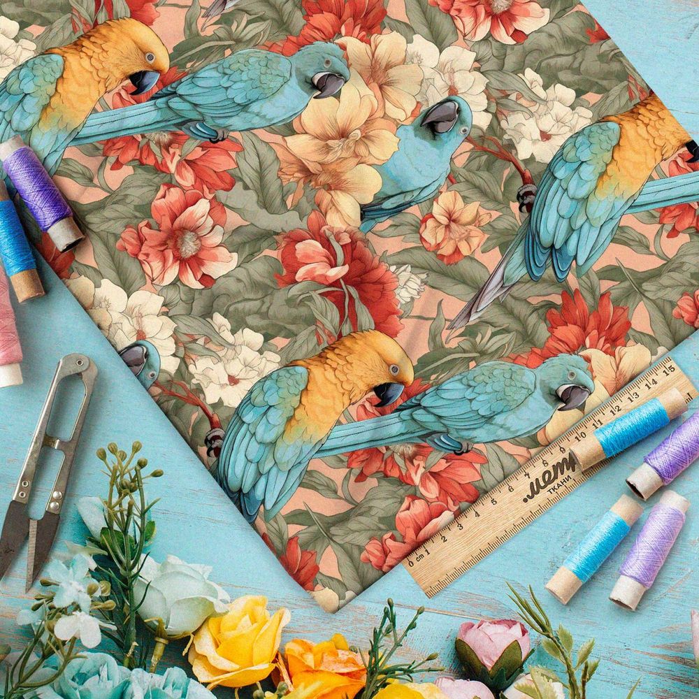 Ткань Барби попугаи в листве