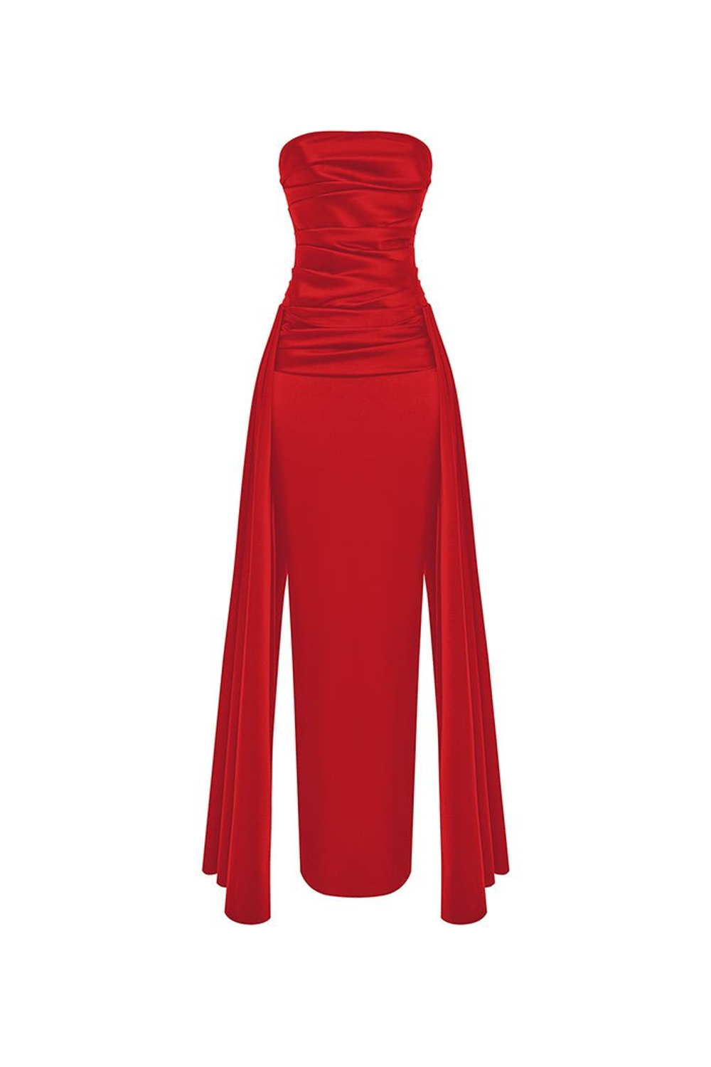 Платье макси драпированное из атласа со шлейфом