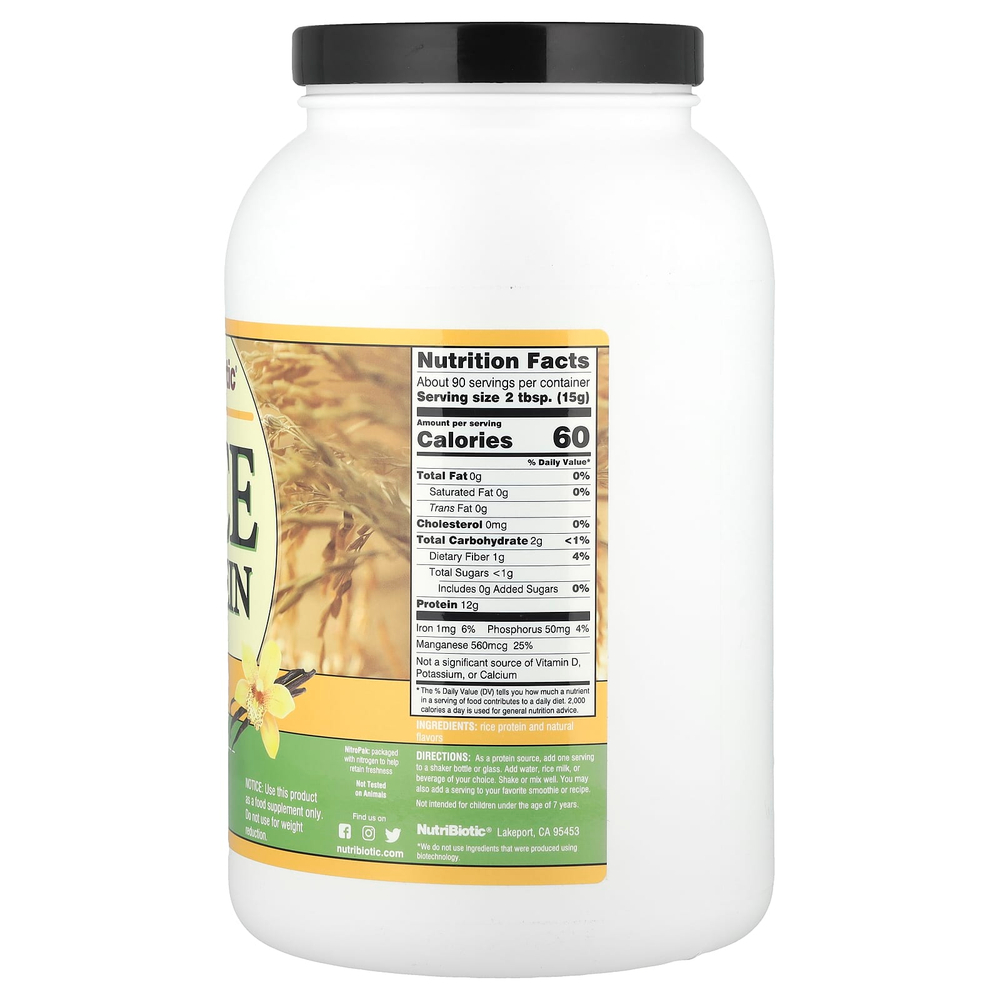 NutriBiotic, Необработанный рисовый протеин, ваниль, 1,36 кг (3 фунта)