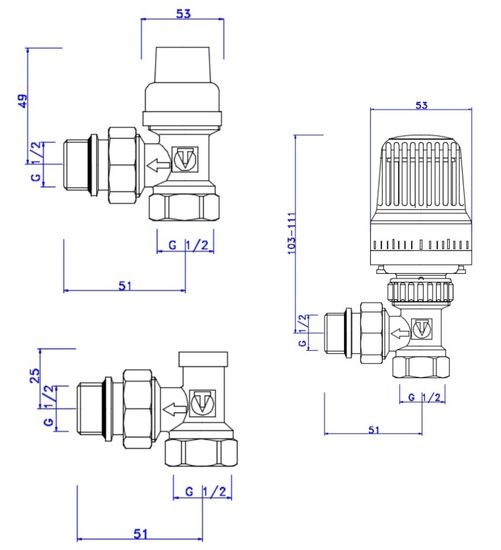 Комплект терморегулирующего оборудования Valtec 1/2" угловой (арт. VT.045.N.04)
