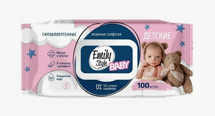 Emily Style влажные салфетки ДЕТСКИЕ гипоаллергенные с крышкой 0+* роз/гол 100шт (М
