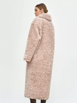 Шуба чебурашка длинная из овечьей шерсти, розово-бежевая, SilverFox