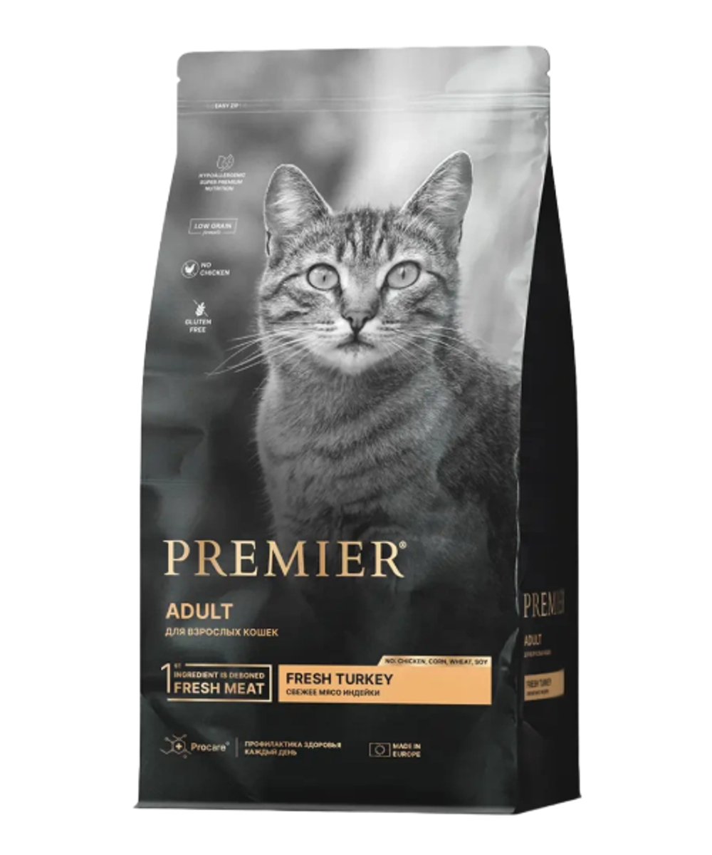 Сухой корм для взрослых кошек Premier Cat Adult с чувствительным пищеварением индейка 0,4кг
