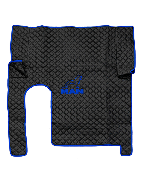 Ковры MAN TGX с 1-м ящиком (механика) (экокожа, черный, синий кант, синяя вышивка)