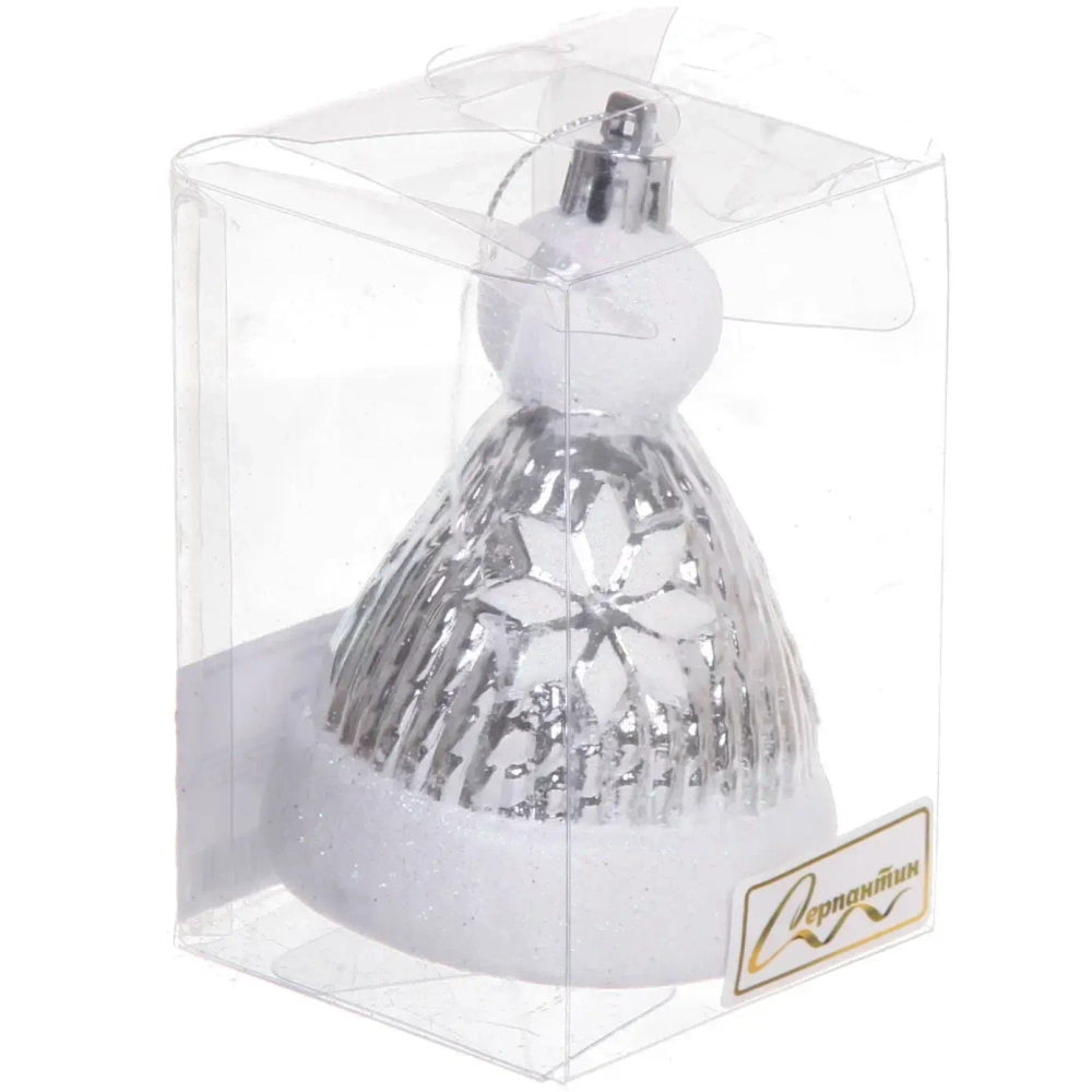 Ёлочная игрушка «Новогодняя шапочка» 6,5*6,5*9,5 см, серебро