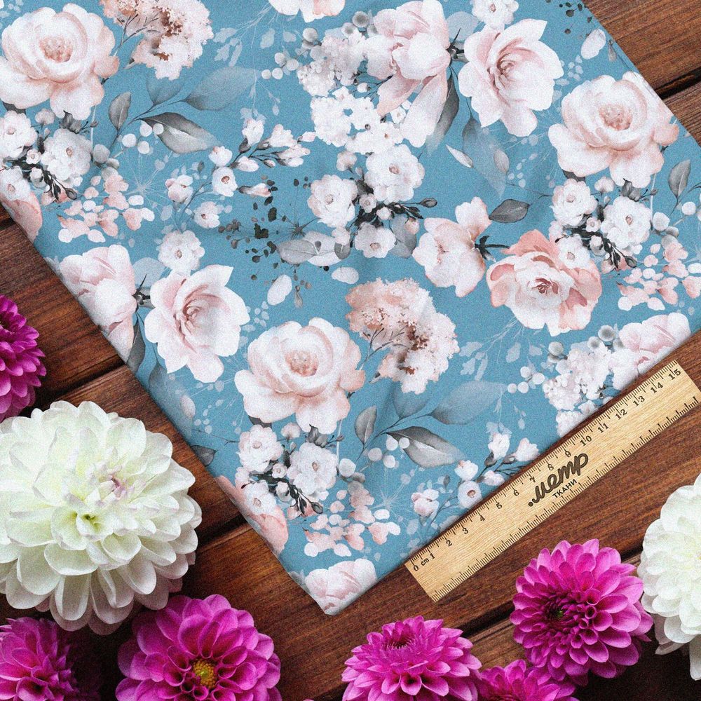 Ткань ниагара пудрово-белые цветы