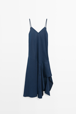 Massimo Dutti Асимметричное платье миди из 100% льна, синий