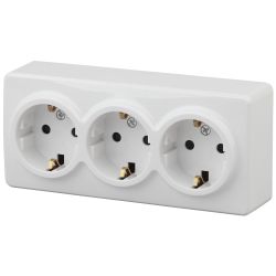 Розетка ЭРА Эксперт 11-2209-01 тройная с заземлением 3х2P+E Schuko со шторками 16A-250В IP20 ОУ горизонт. белый | Эра Эксперт